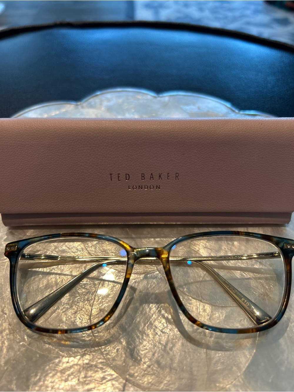 Ted Baker Blue and Brown Tortoiseshell Optical Glasses with Pink Case